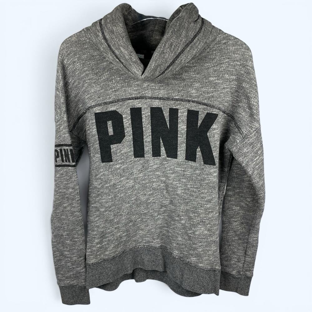 Pink Victoria's Secret Cowl Neck Sweatshirt Gray Black Logo Women's Size XS